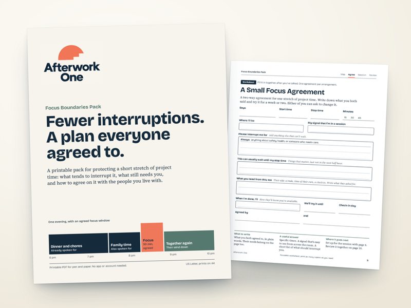 Focus Boundaries Pack by Afterwork One: the cover with the A Small Focus Agreement worksheet.